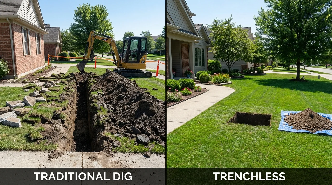 Trenchless sewer repair with minimal yard damage versus traditional excavation in Durham, NY